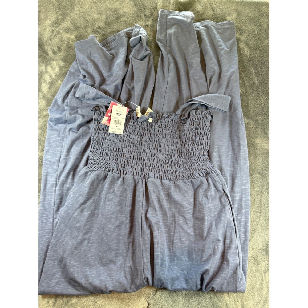 NWT Roxy Just Passing By Smocked Wide Leg Jumpsuit Blue Size Medium - Picture 7 of 9